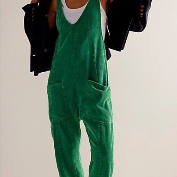 Free People Green Corduroy Women's Overalls (XL) - Picture 3 of 7